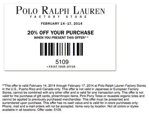 ralph lauren factory store coupon 2013